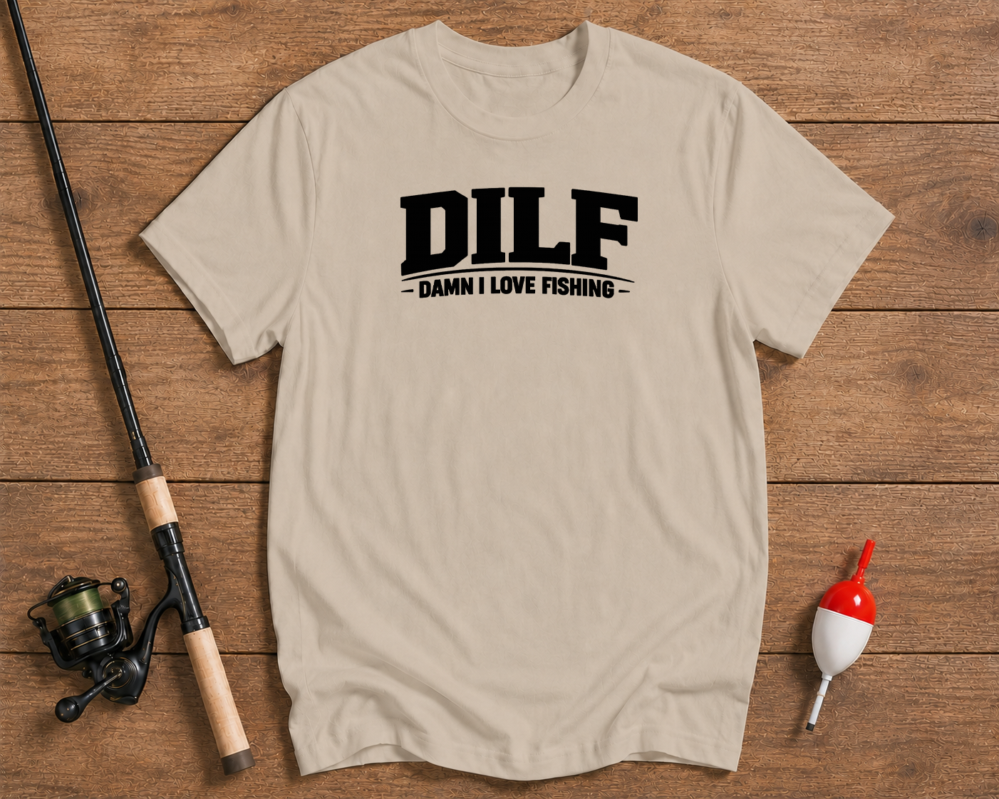 DILF Damn I Love Fishing shirt in sand beige by Funky Fish Club