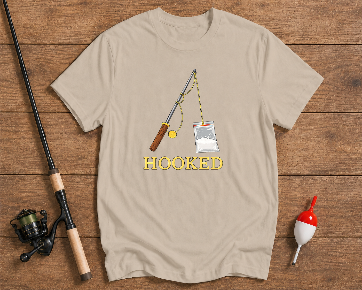 Hooked heavyweight fishing tee in sand beige by Funky Fish Club