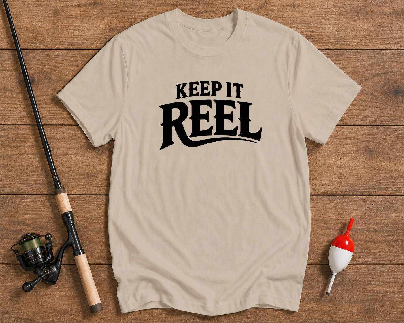 Keep It Reel heavyweight fishing tee in sand beige by Funky Fish Club