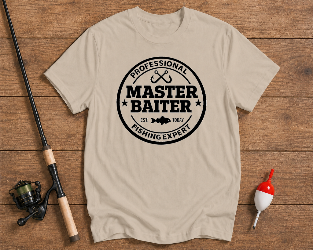 Professional Master Baiter fishing t-shirt in sand beige by Funky Fish Club