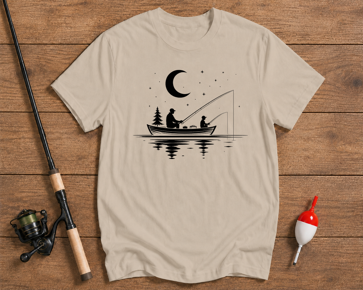 Father and son moonlight fishing shirt in sand beige by Funky Fish Club