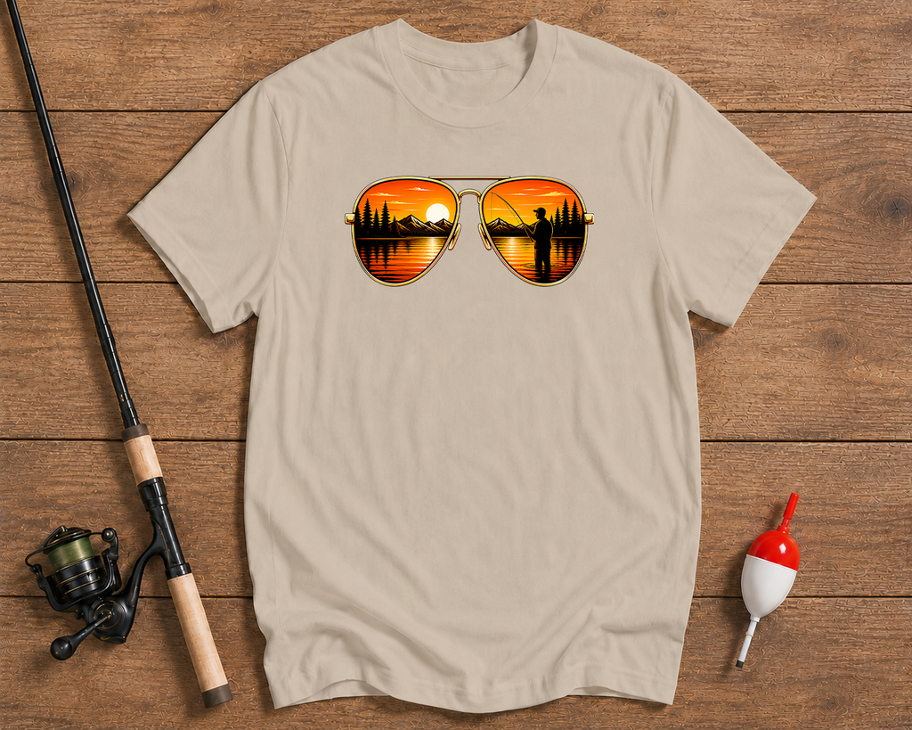 Sunset reflection scenic fishing shirt in sand beige by Funky Fish Club