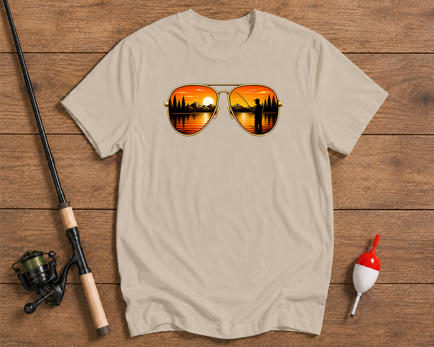 Sunset reflection scenic fishing shirt in sand beige by Funky Fish Club