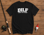 DILF Damn I Love Fishing graphic t-shirt in black by Funky Fish Club