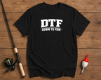 DTF Down To Fish graphic t-shirt in black by Funky Fish Club