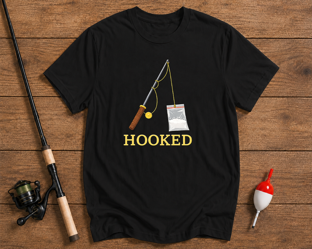 Hooked minimalist fishing t-shirt in black by Funky Fish Club