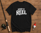 Keep It Reel funny fishing t-shirt in black by Funky Fish Club