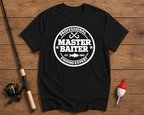 Professional Master Baiter funny fishing t-shirt in black by Funky Fish Club