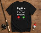 Big One Missed Call funny fishing t-shirt in black by Funky Fish Club