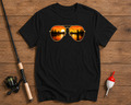 Sunset reflection fishing t-shirt with aviator sunglasses design in black by Funky Fish Club