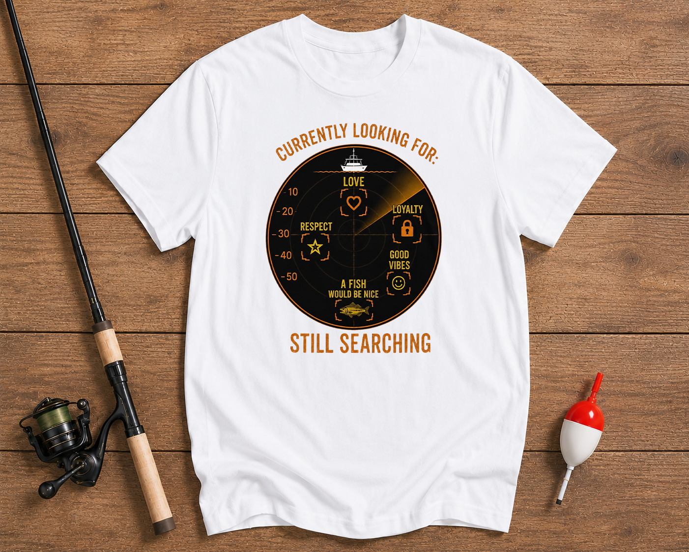 Currently Looking For Still Searching fishing graphic tee in pearl white by Funky Fish Club