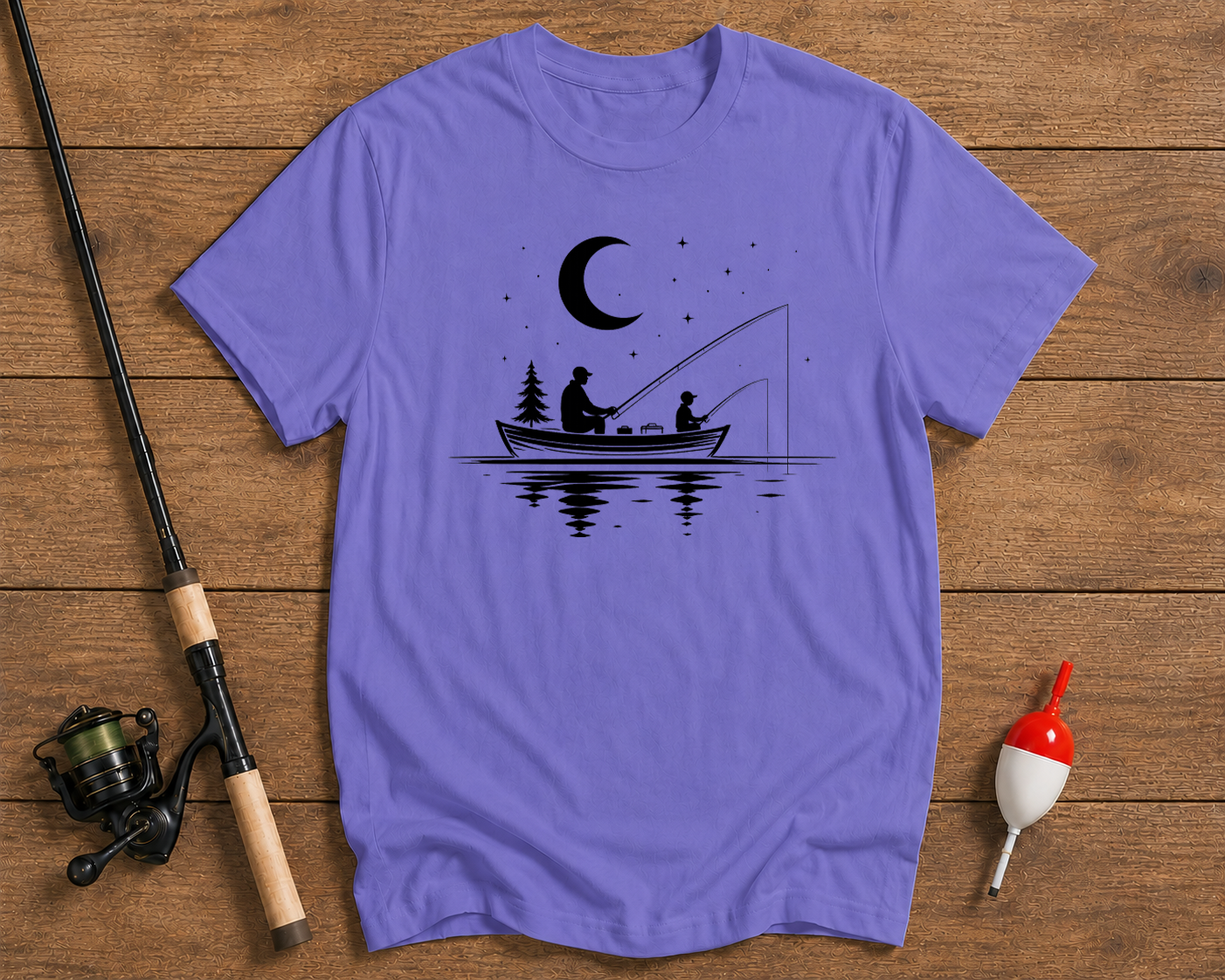 Father and son fishing graphic tee in lavender by Funky Fish Club