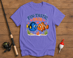 Fin-Tastic Pair fishing shirt in lavender featuring two smiling tropical fish by Funky Fish Club