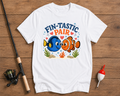 Cute Fin-Tastic Pair fishing shirt in white with blue tang and clownfish artwork by Funky Fish Club