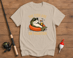 Funny Fish Are On Vacation fishing t-shirt in beige with a relaxing bass design by Funky Fish Club