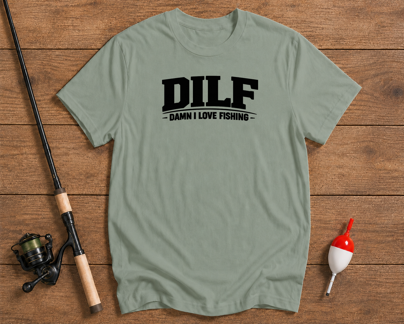 DILF fishing graphic tee in seaweed green by Funky Fish Club