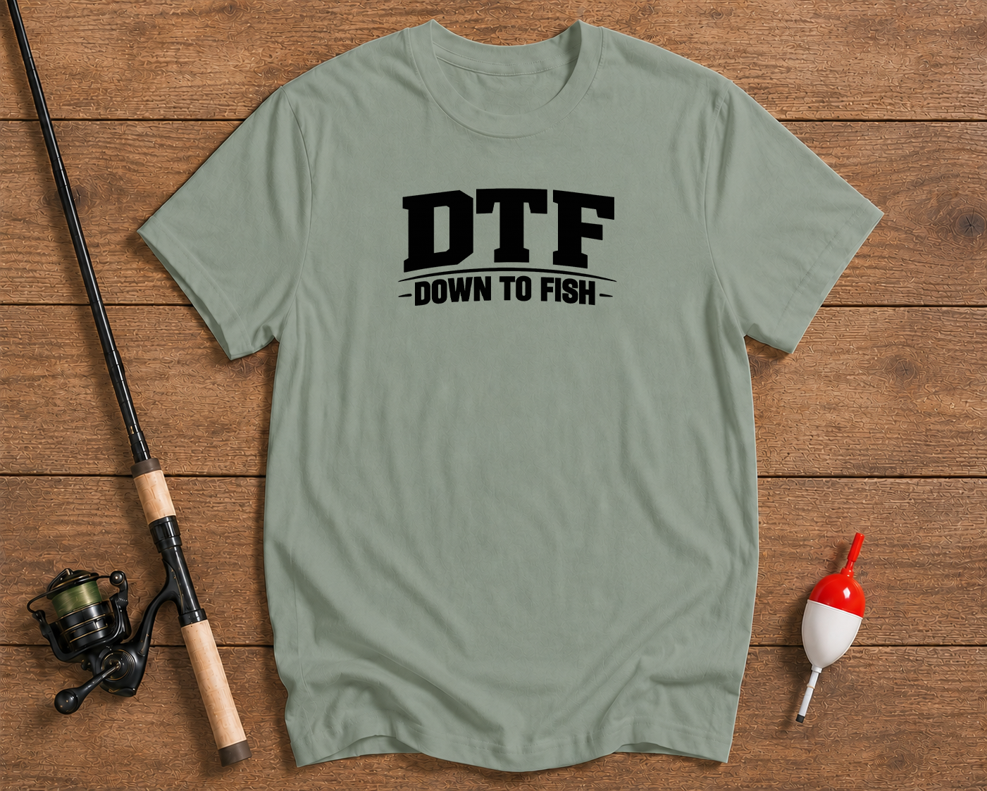 DTF Down To Fish fishing graphic tee in seaweed green by Funky Fish Club
