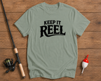 Keep It Reel fishing lifestyle t-shirt in seaweed green by Funky Fish Club