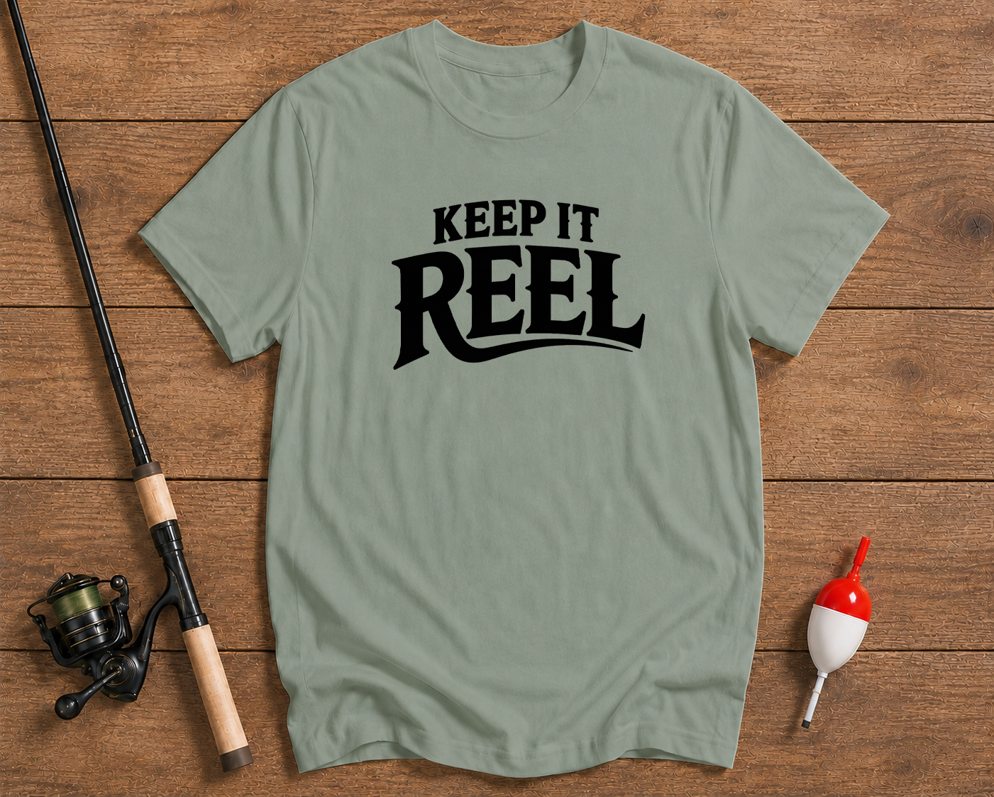 Keep It Reel fishing lifestyle t-shirt in seaweed green by Funky Fish Club