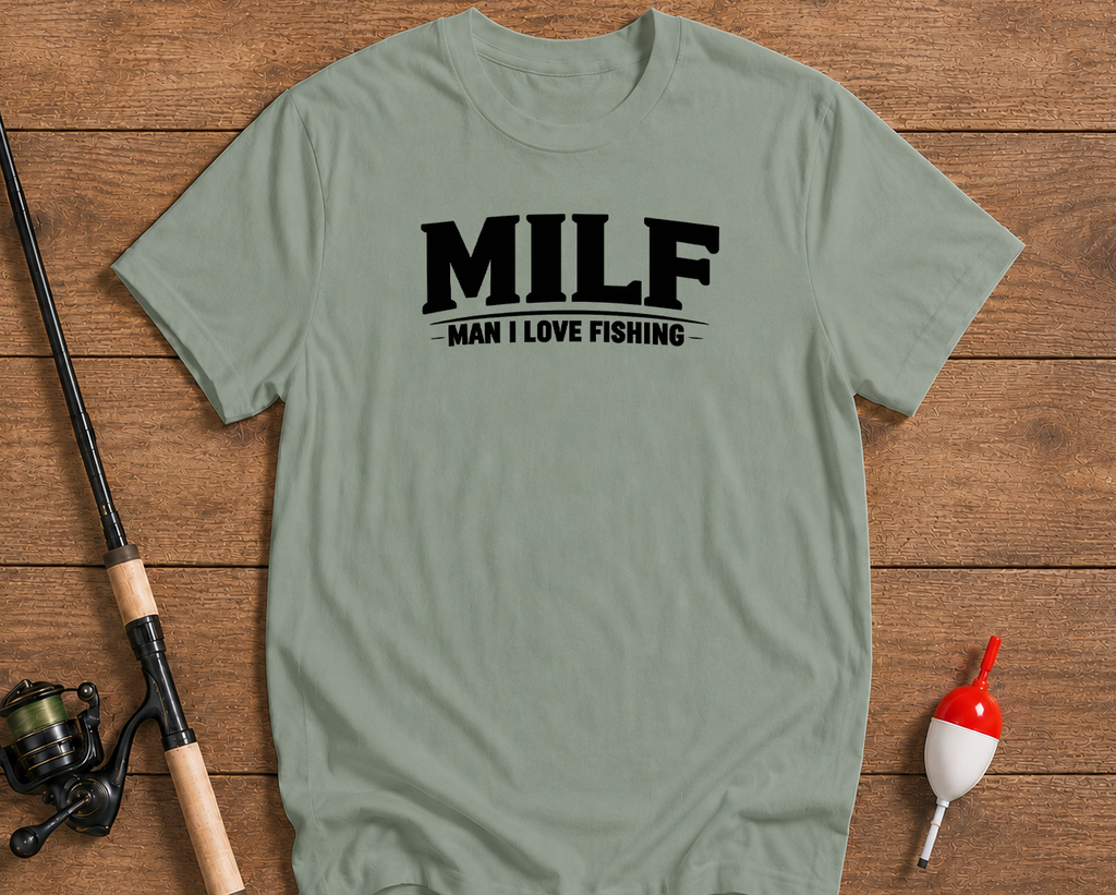 MILF fishing graphic tee in seaweed green by Funky Fish Club