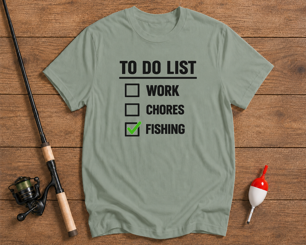 Fishing To Do List fishing graphic tee in seaweed green by Funky Fish Club