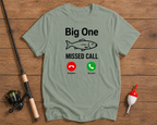 Big One Missed Call fishing graphic shirt in seaweed green by Funky Fish Club
