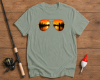 Sunset reflection fishing apparel tee in seaweed green by Funky Fish Club