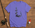 Hooked fishing graphic tee in lavender featuring a minimalist fishing hook design by Funky Fish Club