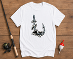 Hooked fishing graphic tee in pearl white featuring a fishing hook artwork by Funky Fish Club