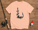 Fishing hook shirt in salmon featuring a bold angler graphic by Funky Fish Club