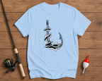 Fishing hook t-shirt in sky blue featuring a clean angler design by Funky Fish Club