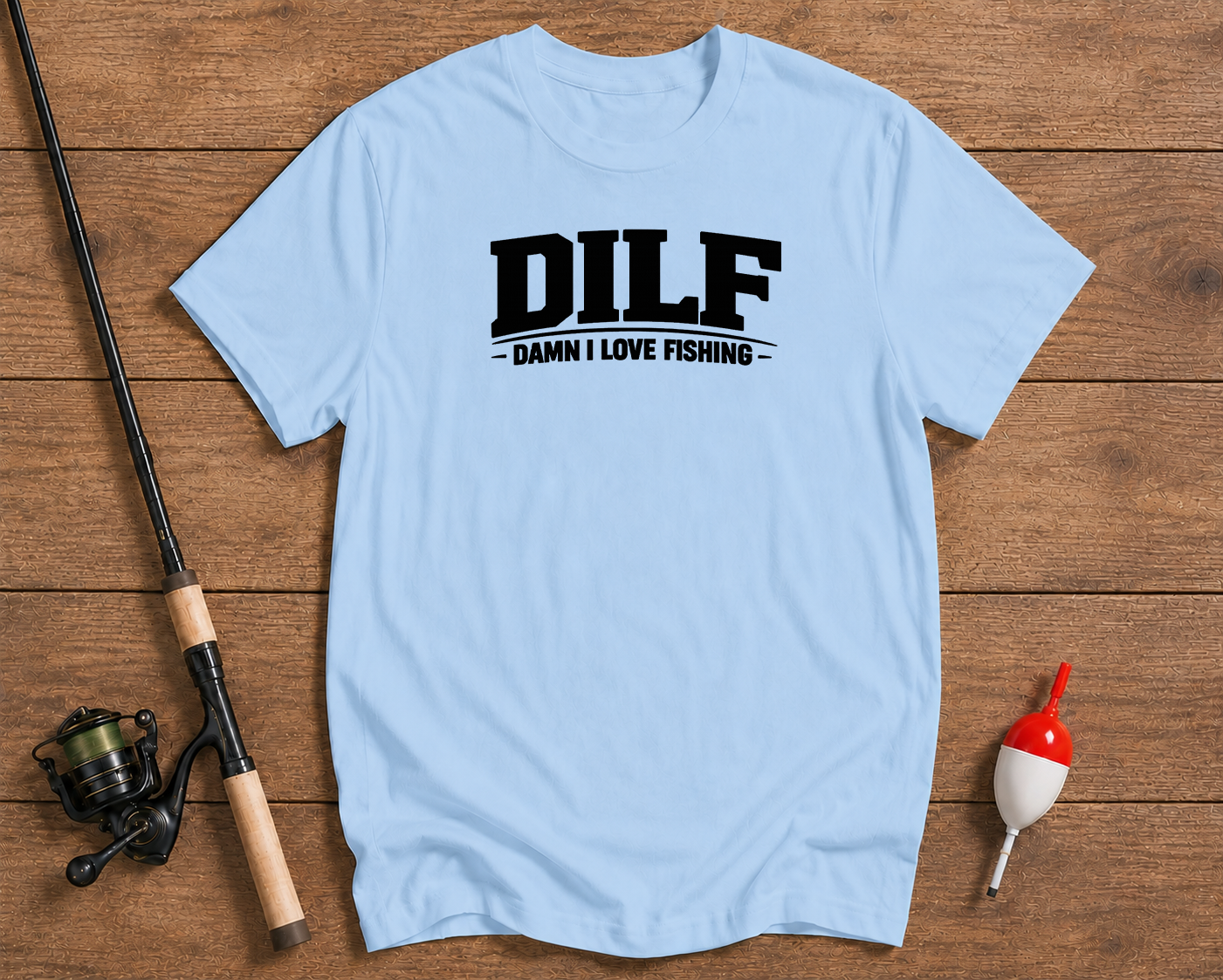 DILF funny fishing shirt in sky blue by Funky Fish Club