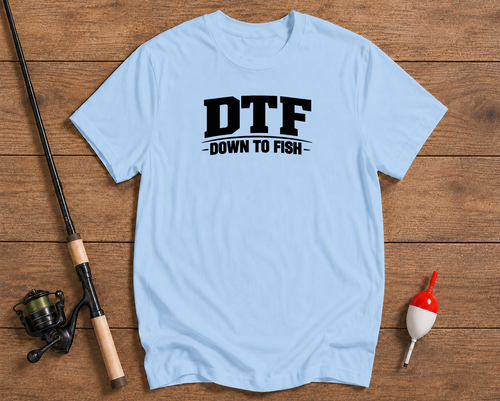 DTF Down To Fish shirt in sky blue by Funky Fish Club