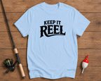 Keep It Reel fishing t-shirt in sky blue by Funky Fish Club