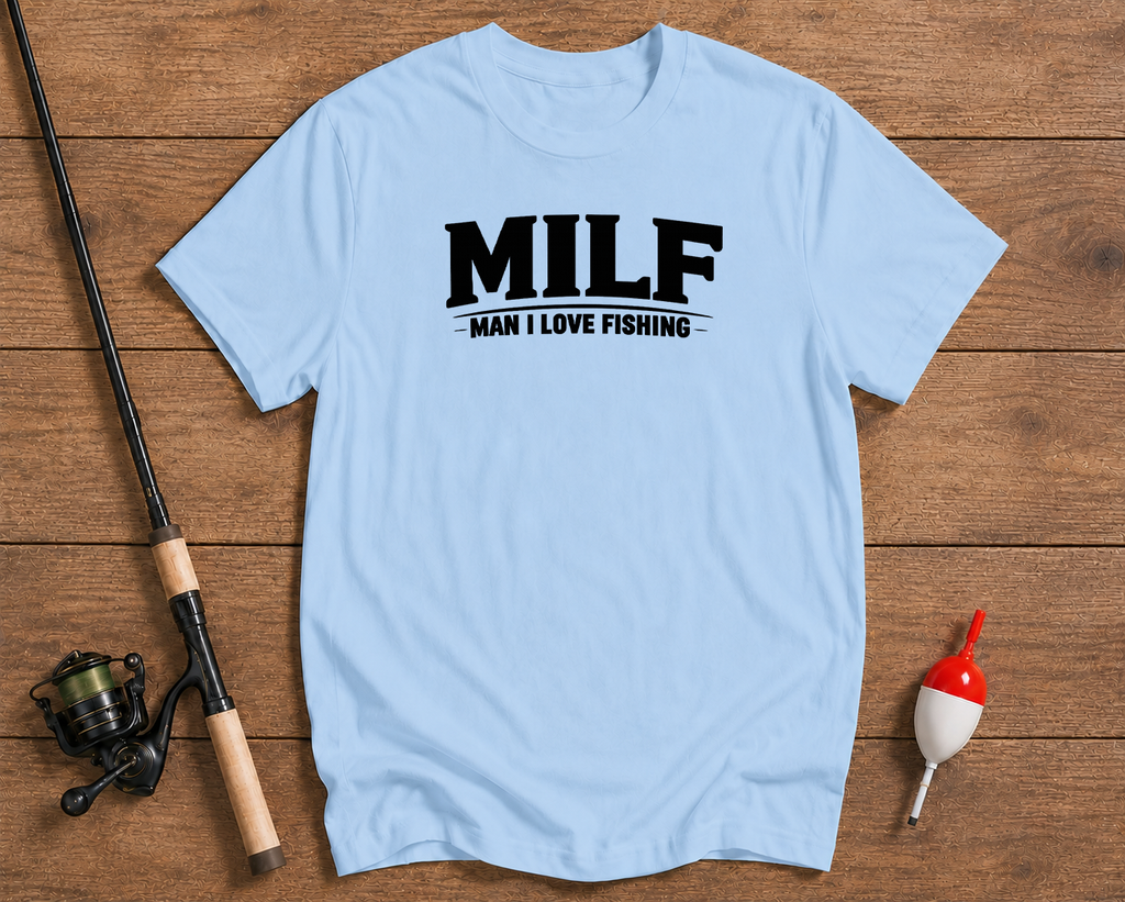 MILF funny fishing shirt in sky blue by Funky Fish Club