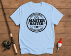 Professional Master Baiter fishing humor tee in sky blue by Funky Fish Club