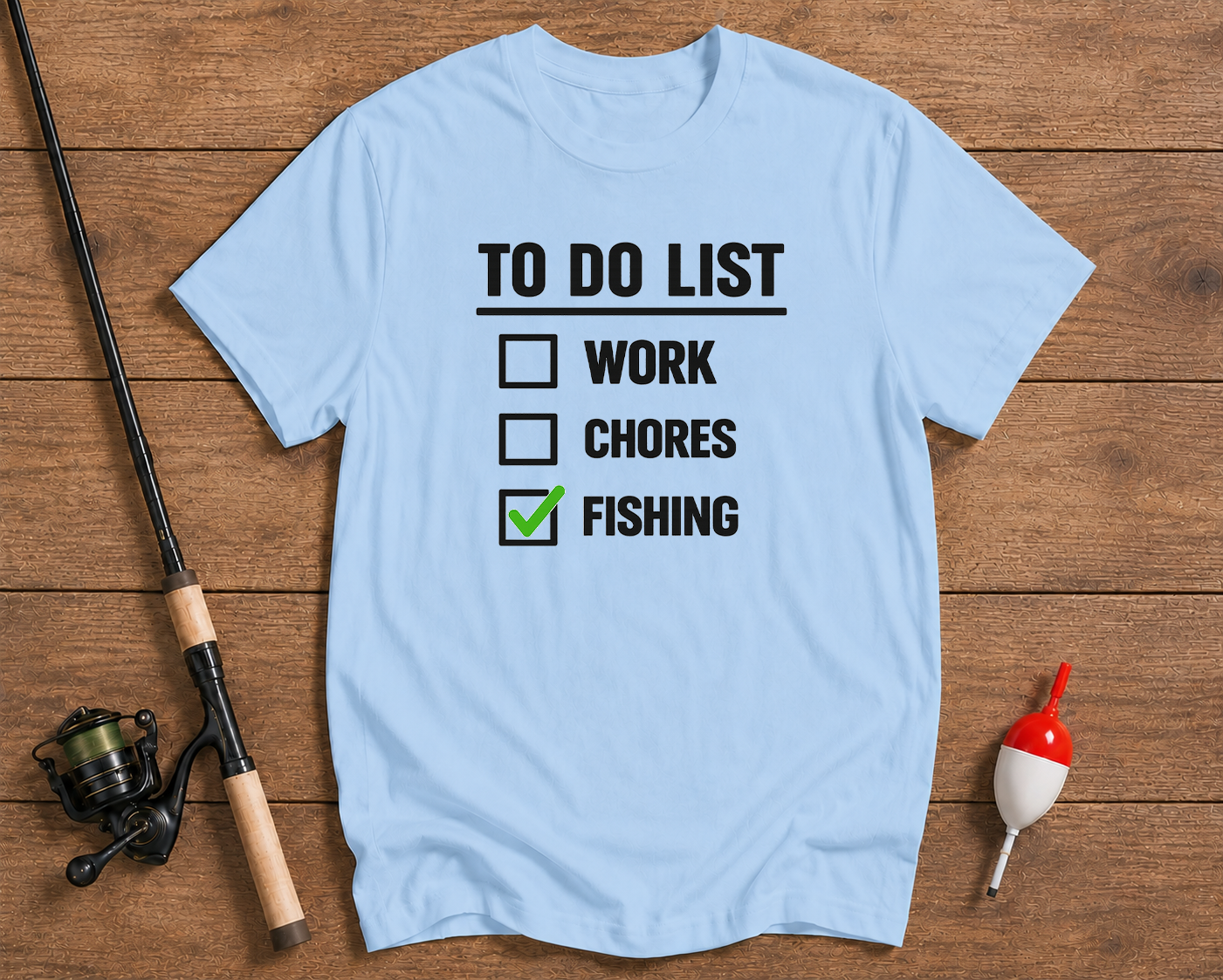 Fishing To Do List funny fishing shirt in sky blue by Funky Fish Club