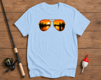 Sunset reflection fishing graphic shirt in sky blue by Funky Fish Club