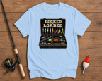 Fishing lure t-shirt in sky blue featuring a loaded tackle box illustration by Funky Fish Club