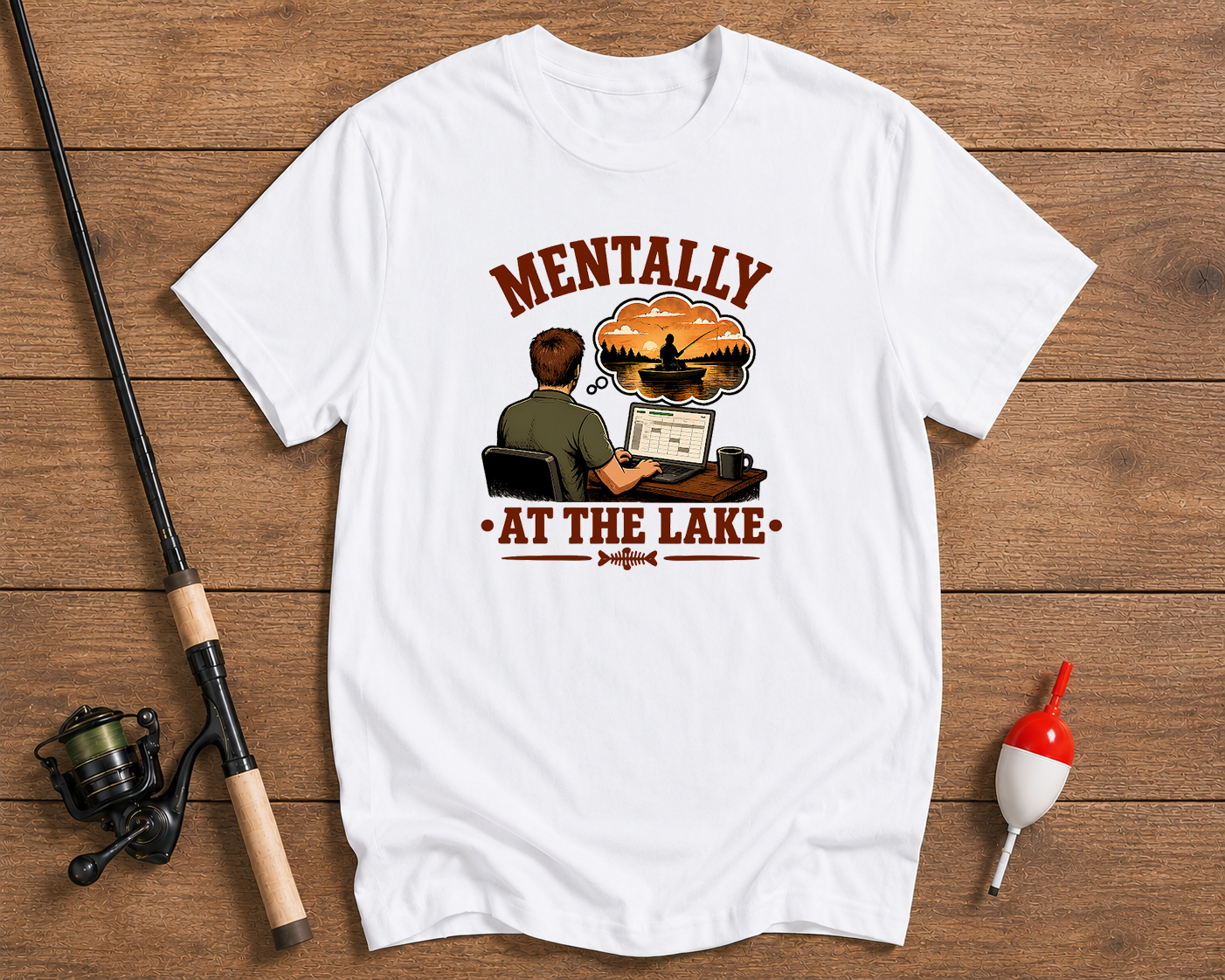 Mentally At The Lake fishing graphic tee in pearl white by Funky Fish Club