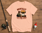 Funny fishing shirt in salmon featuring an office worker thinking about the lake by Funky Fish Club