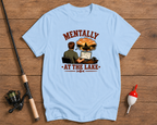 Funny fishing t-shirt in sky blue featuring an office worker imagining a day on the water by Funky Fish Club