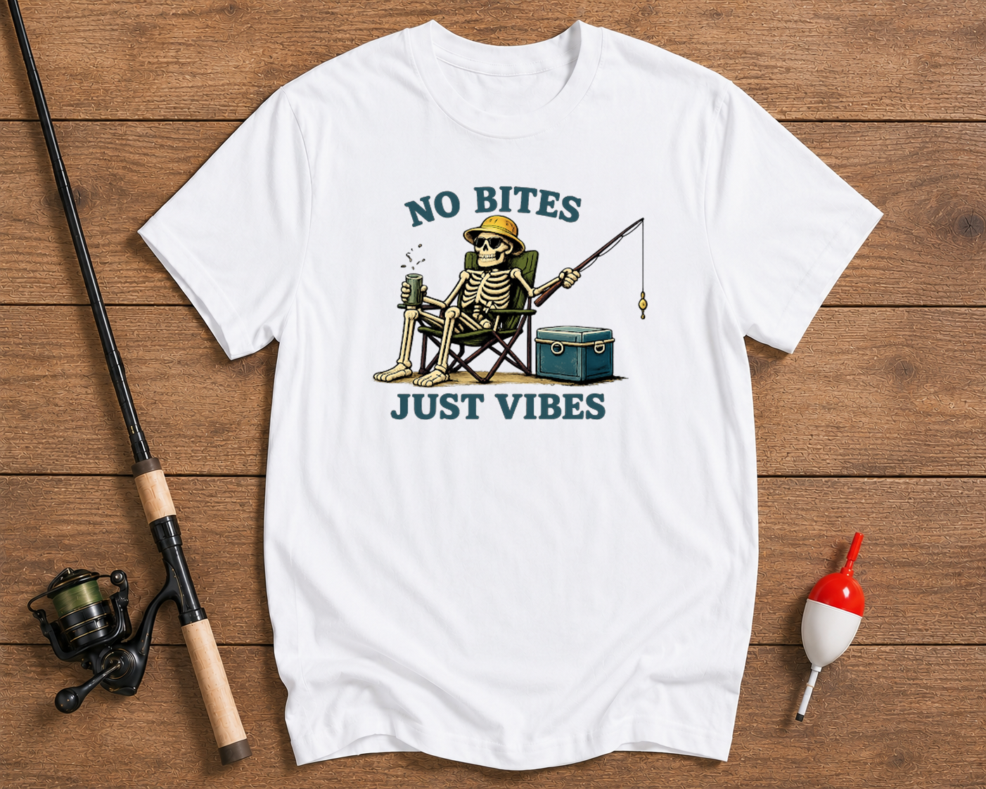 No Bites Just Vibes fishing t-shirt in pearl white by Funky Fish Club