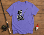 Skeleton fishing graphic shirt in lavender with one more cast theme by Funky Fish Club