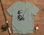 Skeleton fisherman fishing graphic tee in sage green by Funky Fish Club