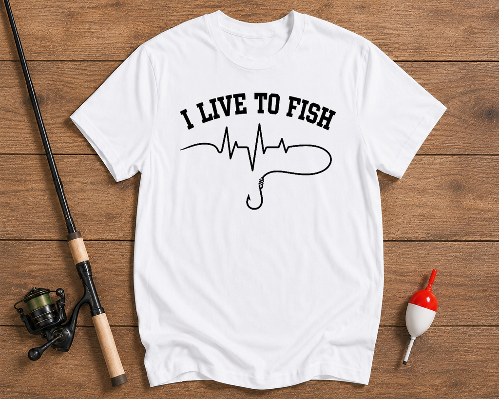 Live To Fish minimalist fishing shirt in pearl white by Funky Fish Club