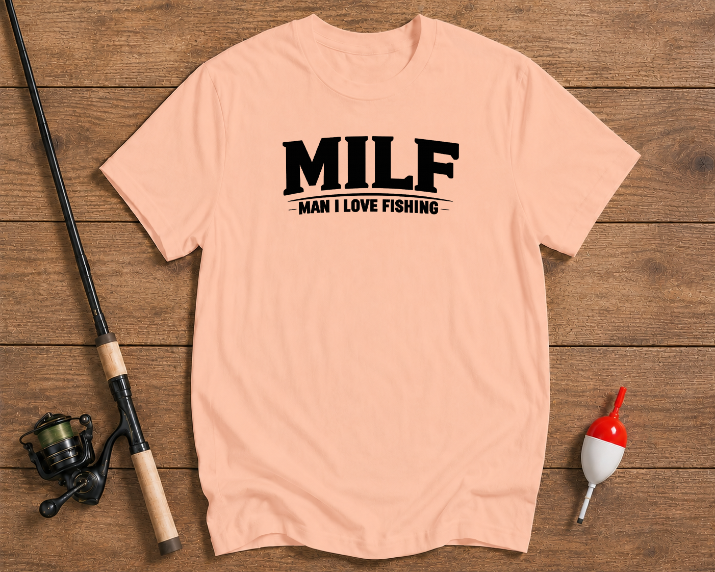 MILF funny fishing t-shirt in salmon color by Funky Fish Club