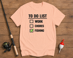 Fishing To Do List funny outdoors shirt in salmon color by Funky Fish Club