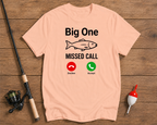 Big One Missed Call fishing meme tee in salmon color by Funky Fish Club