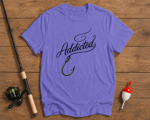 Addicted fishing graphic tee in lavender by Funky Fish Club